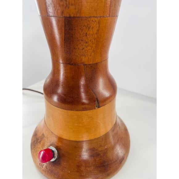 Mid-Century Wooden Patchwork Lamp with Red Switch Button - Picture 6 of 9
